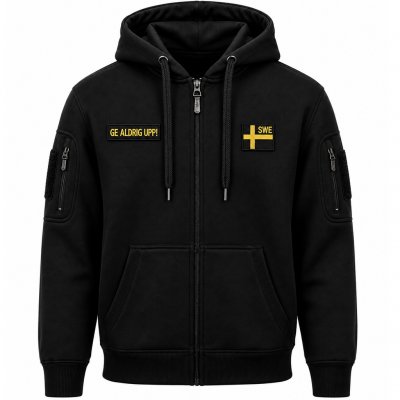 Taktisk Hoodie Herr SWE & Ge Aldrig Upp – Svart